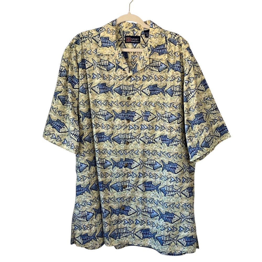 HB Sport Fish Print Button Up‎ Camp Shirt Short Sleeve Tall/XLT